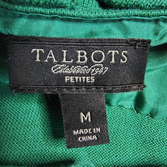 Talbots Sweater Women's Size Medium Green Silk Long Sleeve Fringe Scoop - Picture 4 of 8